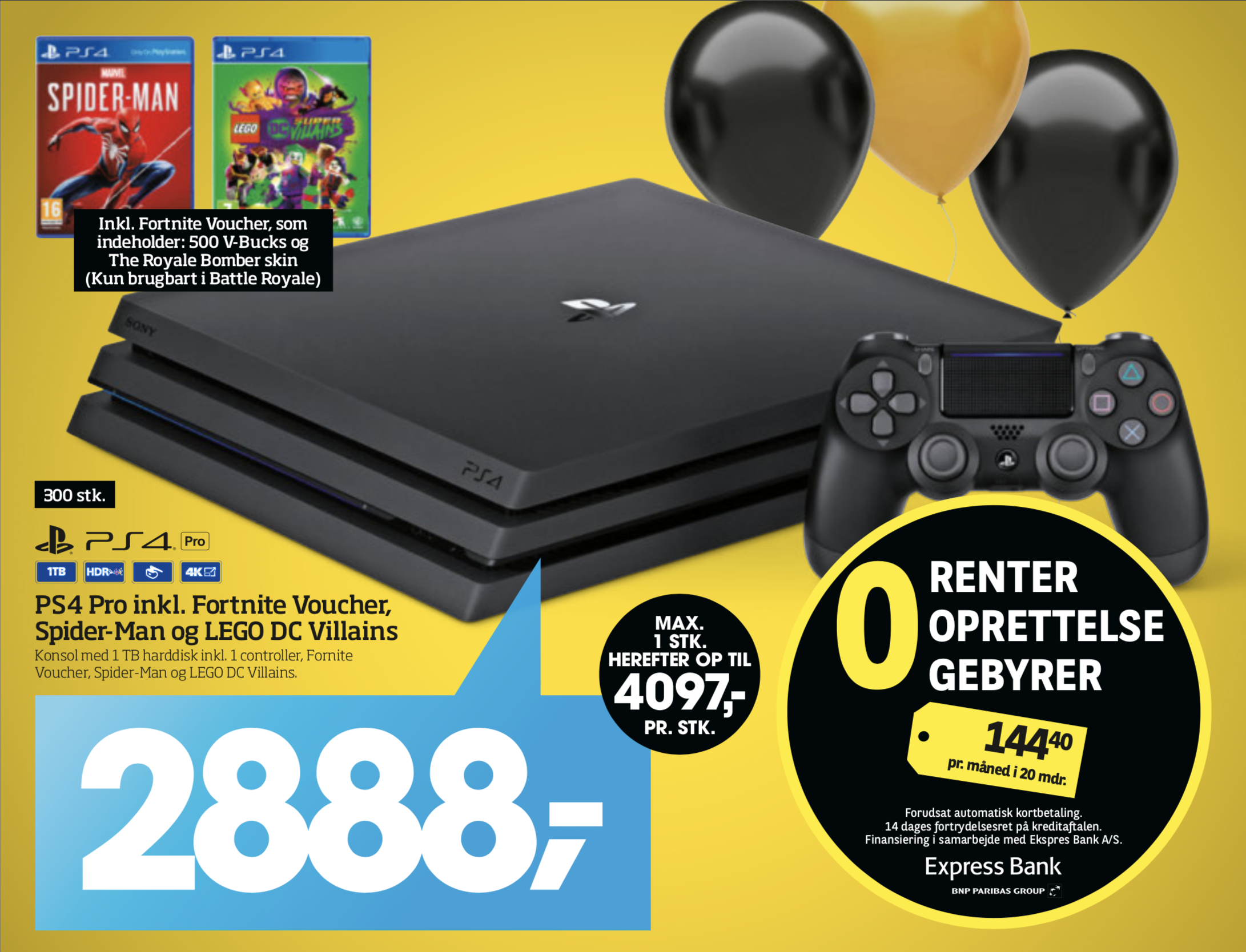 PS4 Pro 2888,- inkl Spiderman, Lego CD og Fortnite – PS4 Pro