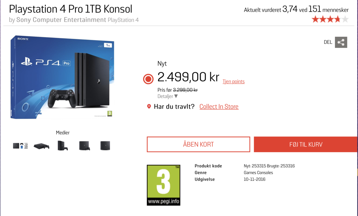 PlayStation 4 Pro Tilbud GameStop PS4 Pro